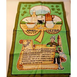 Vintage Irish Linen Union Tea Towel Irish Coffee Recipe Not Used Fingal 19" X 29